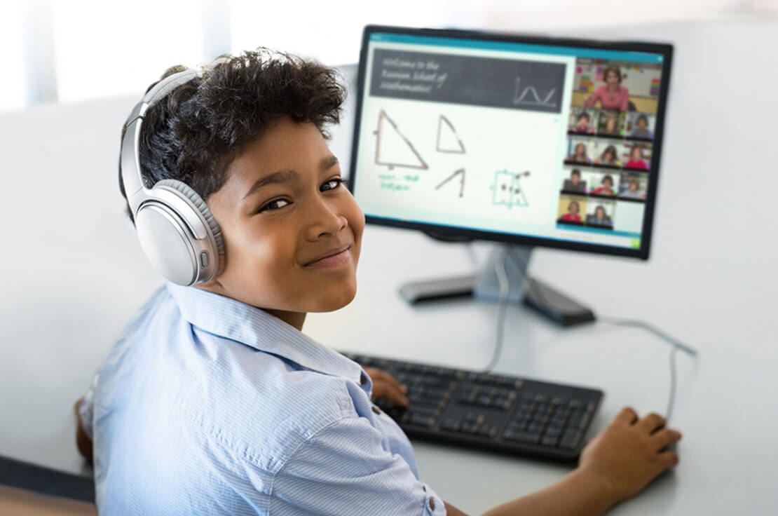 student studying math online